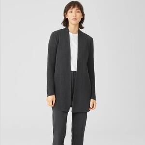 Eileen Fisher Black Knit Open Long Cardigan Size Small